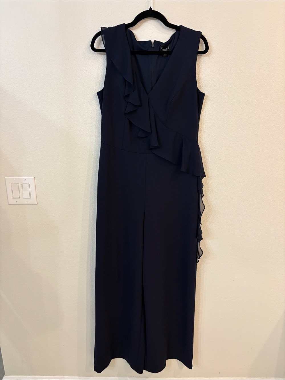 connected apparel Navy Ruffle Midi Jumpsuit